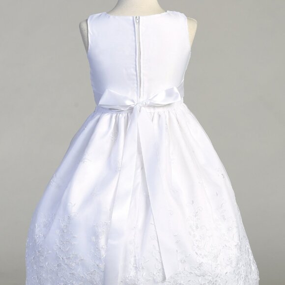 Sizes 6 & 8, Girls White First Communion Dress w/ Embroidered Organza (110) - Picture 4 of 4